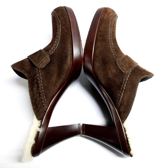 UGG Isabella Brown Suede Leather Clog Heels 7.5 - Picture 4 of 8